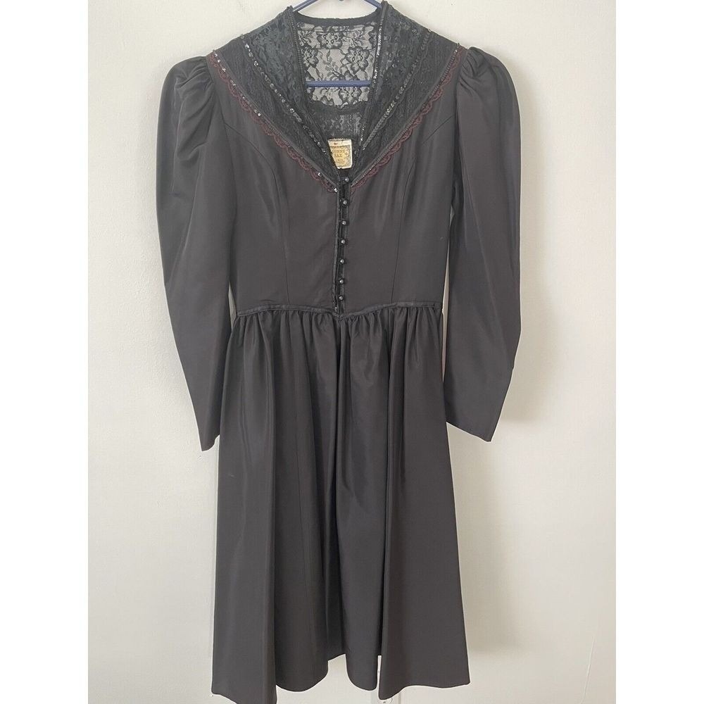 GUNNE SAX 1970s Vintage Black Formal Goth Dress Jessica McClintock SZ 9